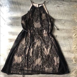 NY&Co Black Lace Overlay Fit and Flare Dress